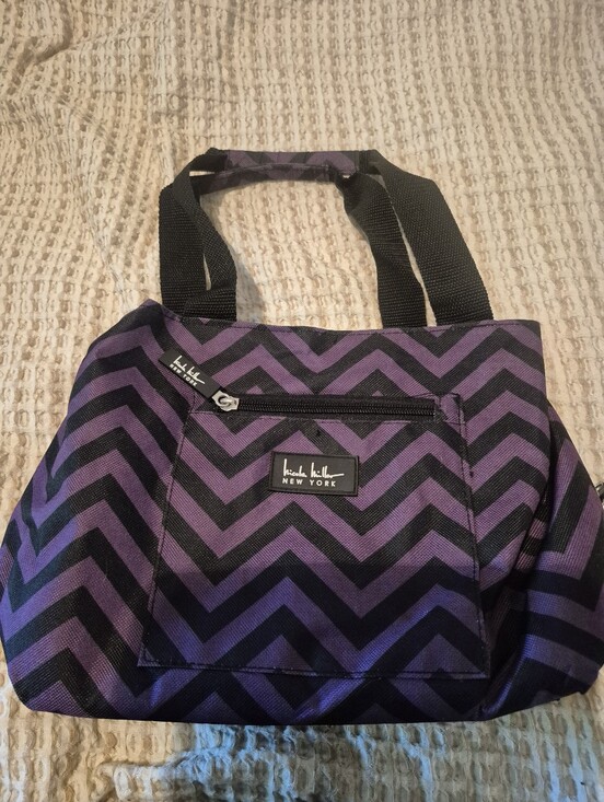 Nicole Miller Handbags - Nicole Miller Purple and Black Chevron Tote
